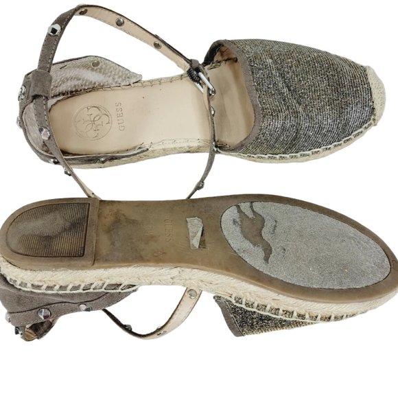 CLEARANCE!   Guess Caitie Ankle Strap Sandals Size 7.5 GWCILDIN Metallic Shoes - Picture 3 of 10